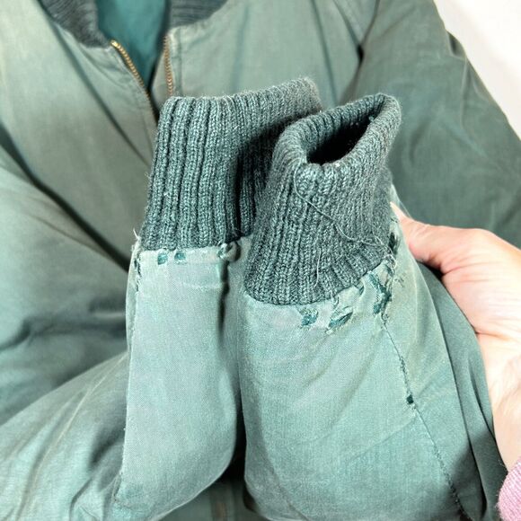 VINTAGE Eddie Bauer Jacket Mens L Tall Goose Down Flight Bomber Puffer 70s Green - Picture 6 of 14